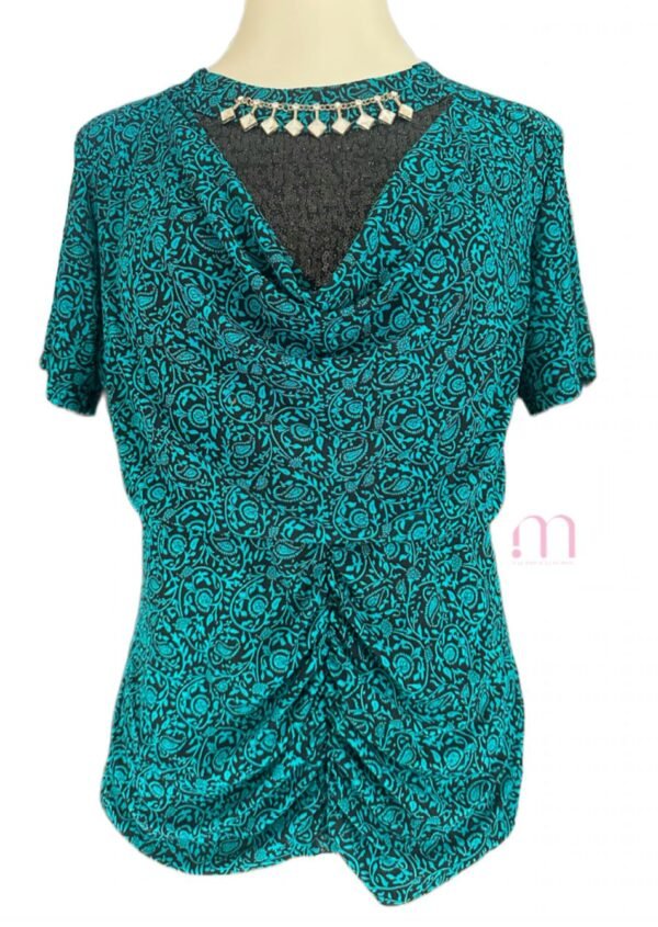 Blouse Courte Turquoise & Noir – Taille M/L - Image 6
