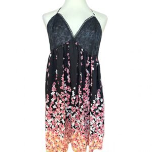 Robe noire à fleurs – Décolleté et dos nu élégant - Taille S / M
