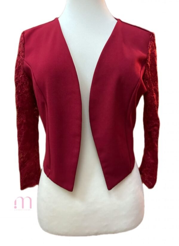 Veste élégante bordeaux manches dentelle - Taille S 