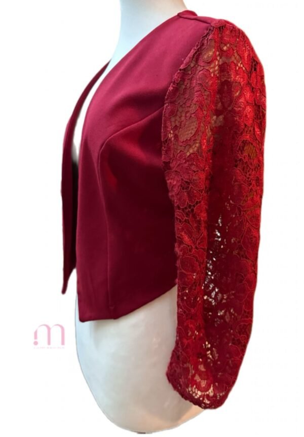 Veste élégante bordeaux manches dentelle - Taille S  - Image 2