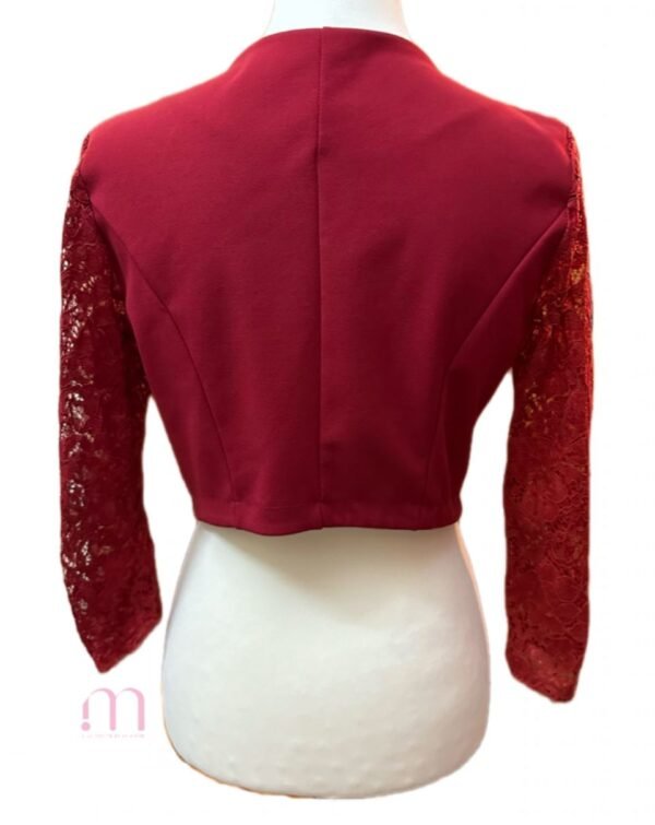 Veste élégante bordeaux manches dentelle - Taille S  - Image 3