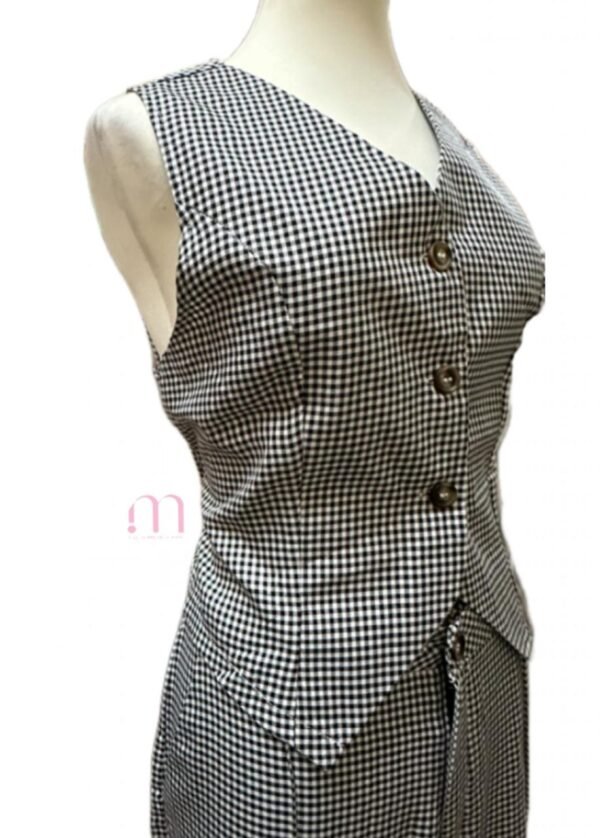 Ensemble pantalon + blazer sans manches à carreaux - Taille XL / 44 - Image 2