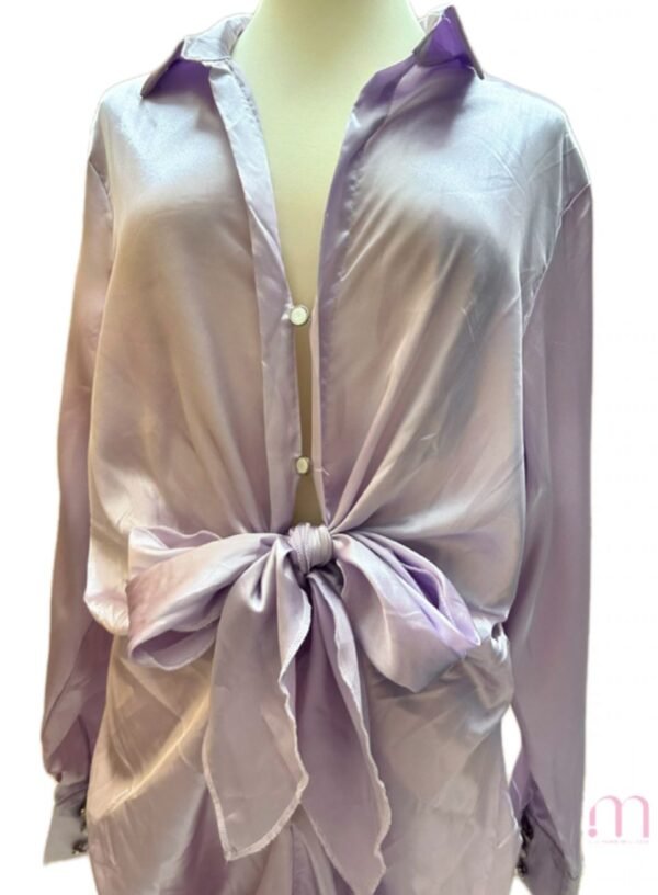 Robe-chemise satinée mauve - Taille L - Image 3