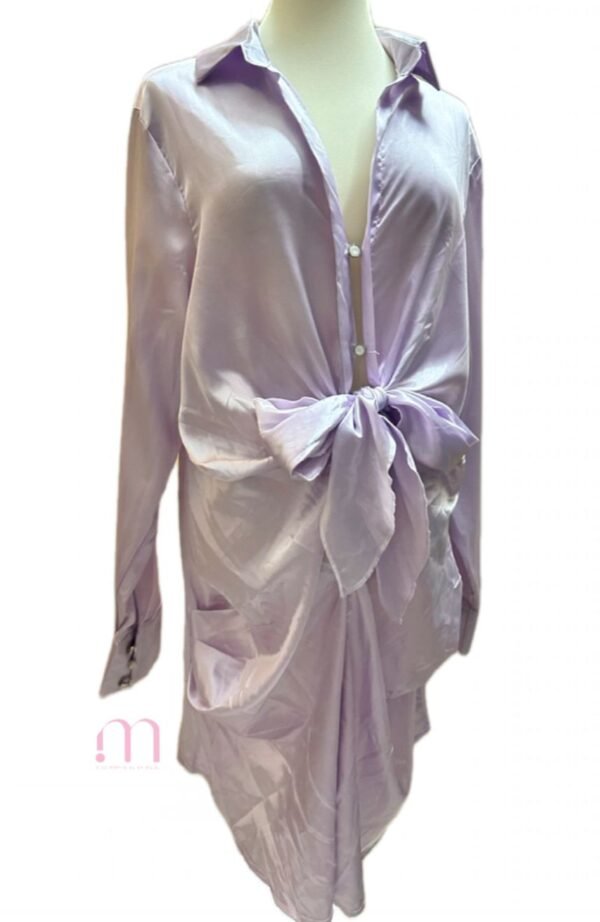 Robe-chemise satinée mauve - Taille L - Image 4