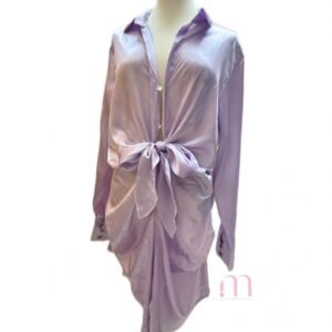 Robe-chemise satinée mauve - Taille L