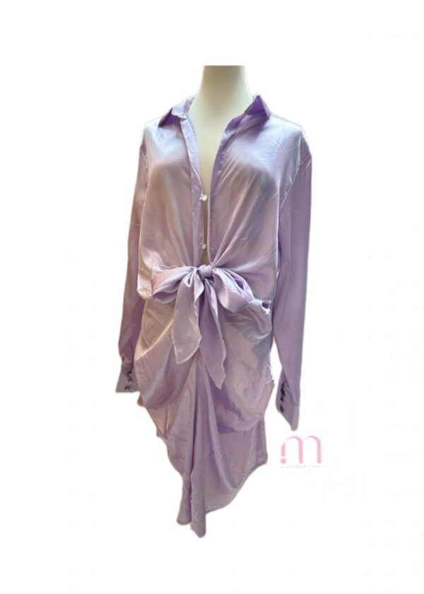Robe-chemise satinée mauve - Taille L