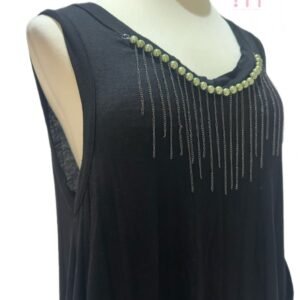 Alternative view of Haut long Noir - Col perlé - Taille M