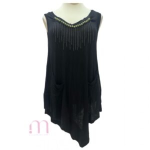 Haut long Noir - Col perlé - Taille M